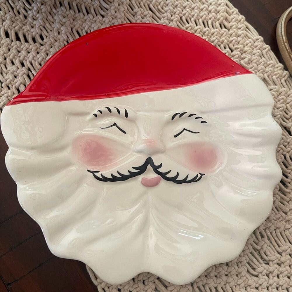 christmas Santa plate vintage Davlee california pottery 50’s 11”